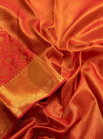 Pure kanchipuram silk saree red with allover zari woven brocade weaves and zari woven border