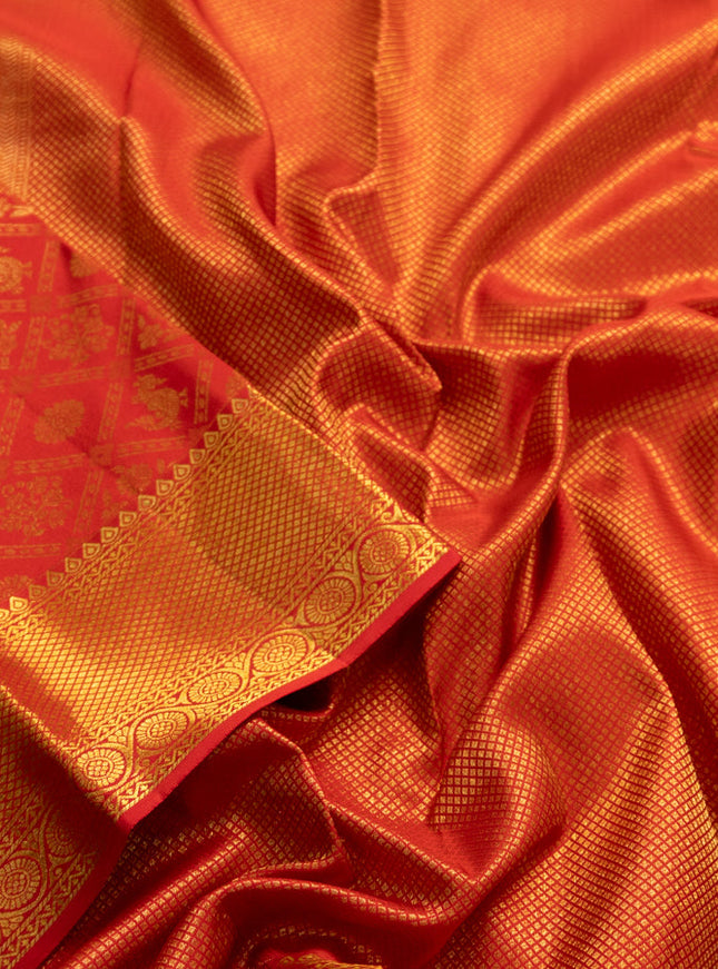 Pure kanchipuram silk saree red with allover zari woven brocade weaves and zari woven border