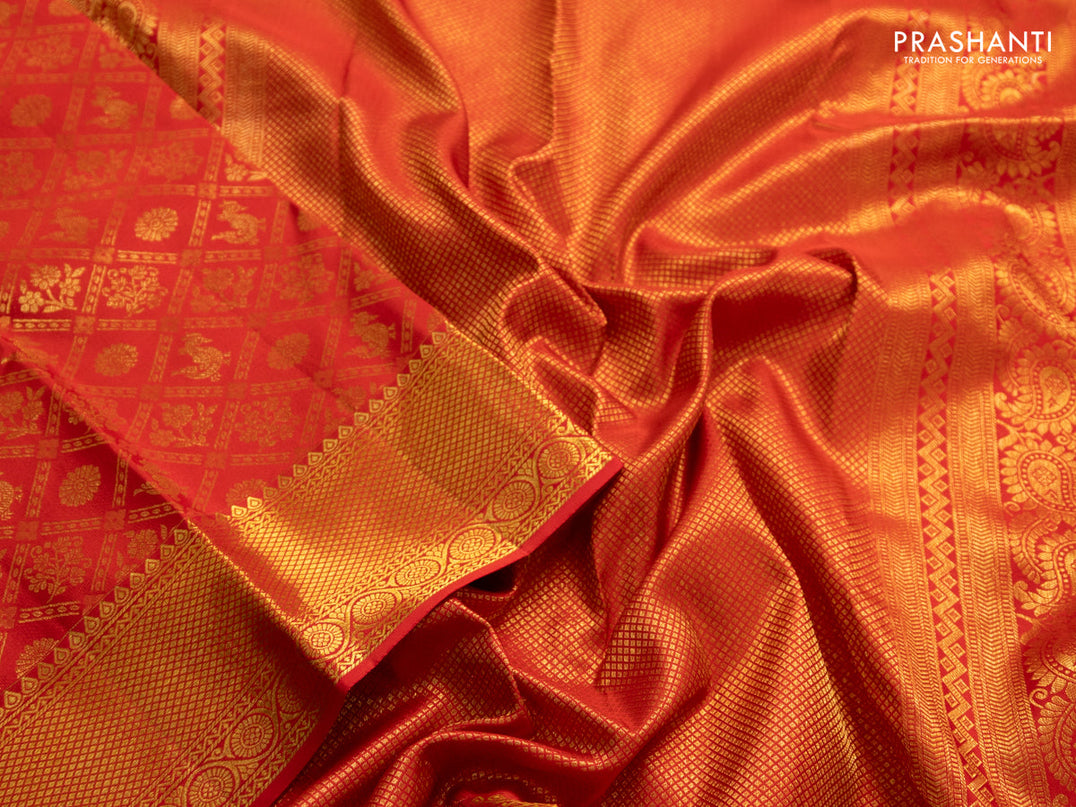 Pure kanchipuram silk saree red with allover zari woven brocade weaves and zari woven border