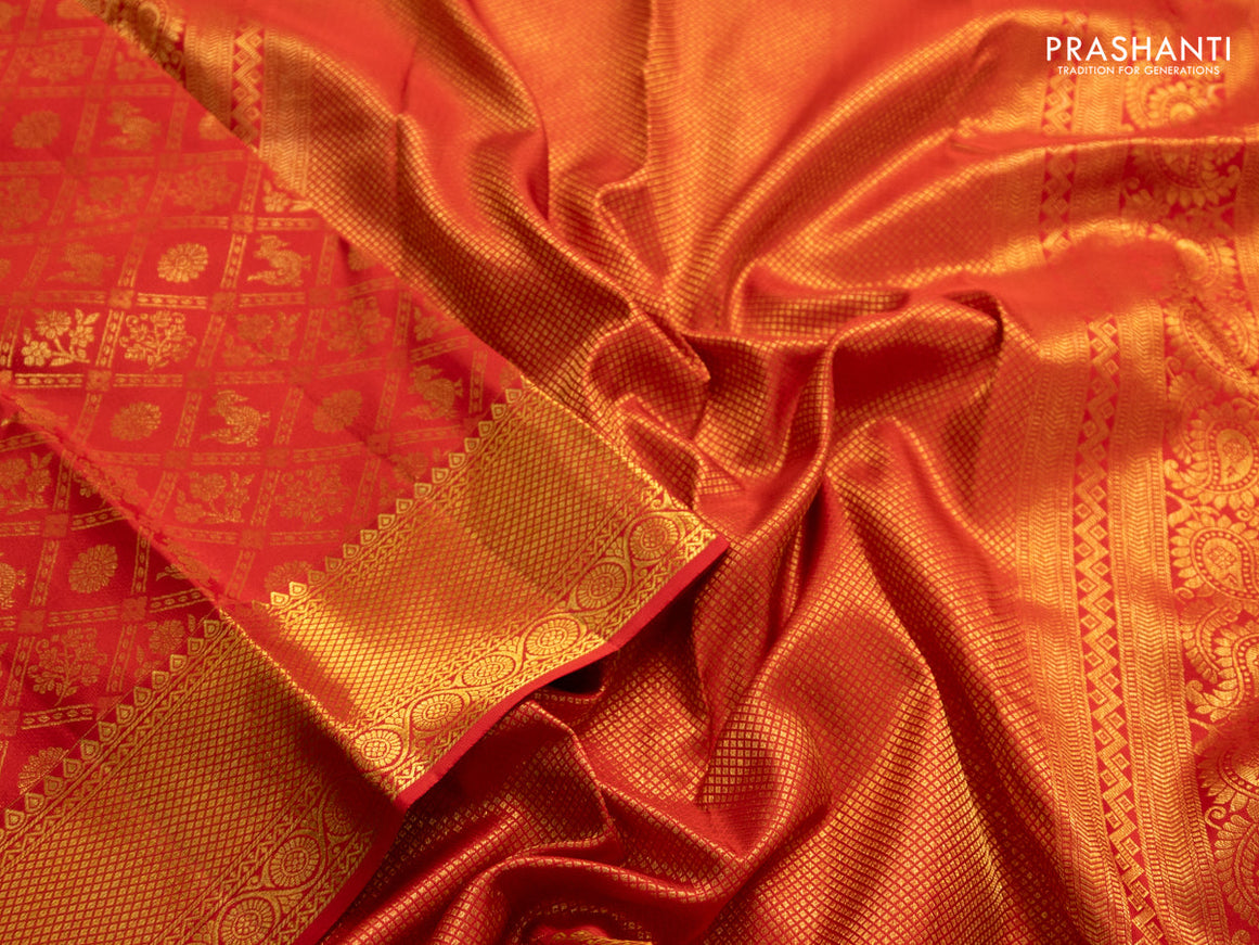 Pure kanchipuram silk saree red with allover zari woven brocade weaves and zari woven border
