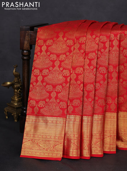 Pure kanchipuram silk saree red with allover zari woven brocade weaves and zari woven border