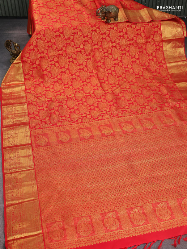 Pure kanchipuram silk saree red with allover zari woven brocade weaves and zari woven border