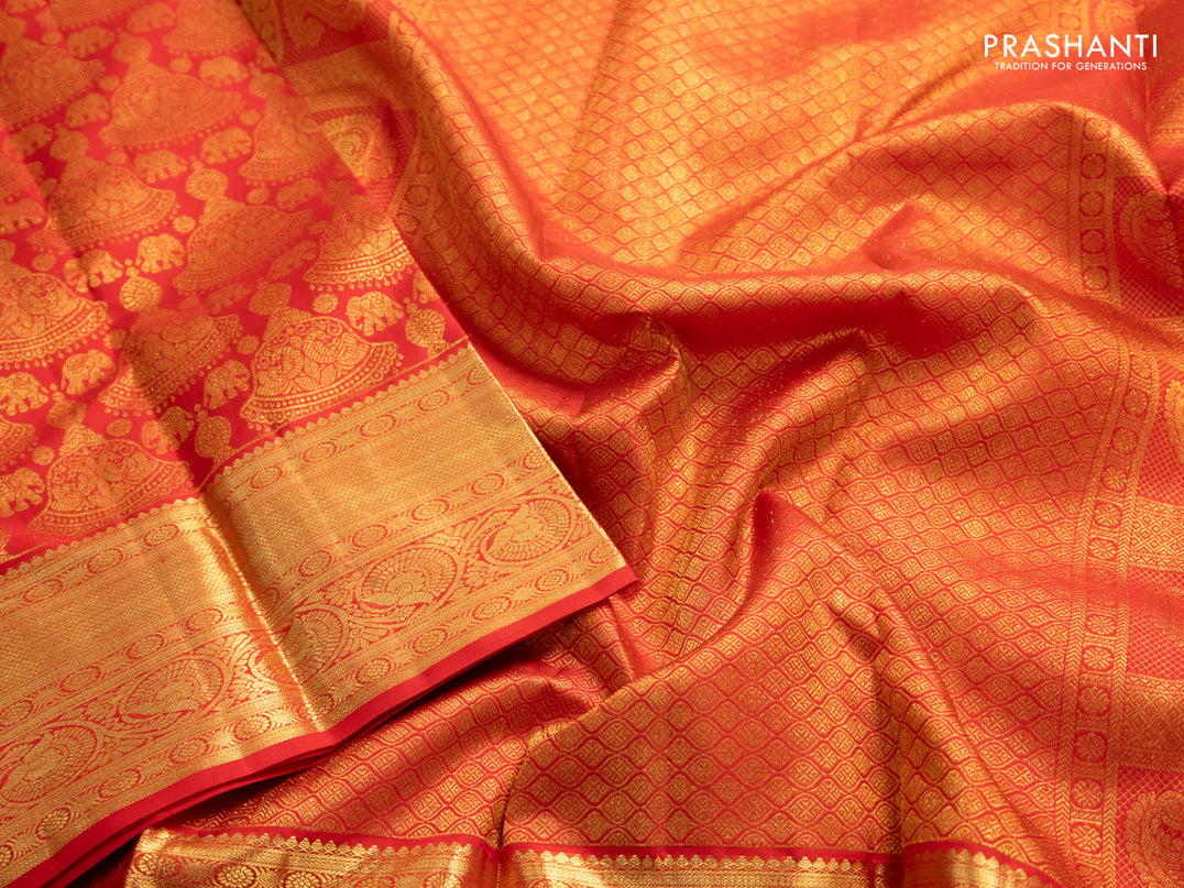 Pure kanchipuram silk saree red with allover zari woven brocade weaves and zari woven border