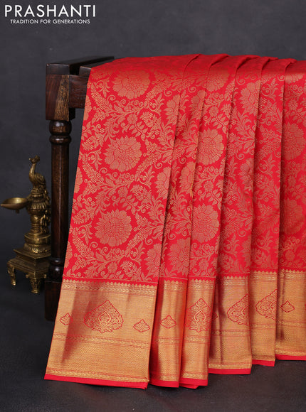 Pure kanchipuram silk saree red with allover zari woven brocade weaves and zari woven border