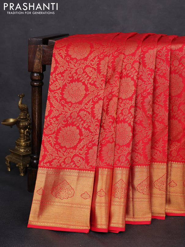 Pure kanchipuram silk saree red with allover zari woven brocade weaves and zari woven border