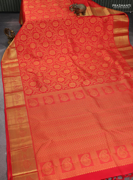 Pure kanchipuram silk saree red with allover zari woven brocade weaves and zari woven border