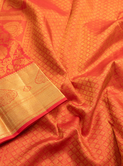Pure kanchipuram silk saree red with allover zari woven brocade weaves and zari woven border