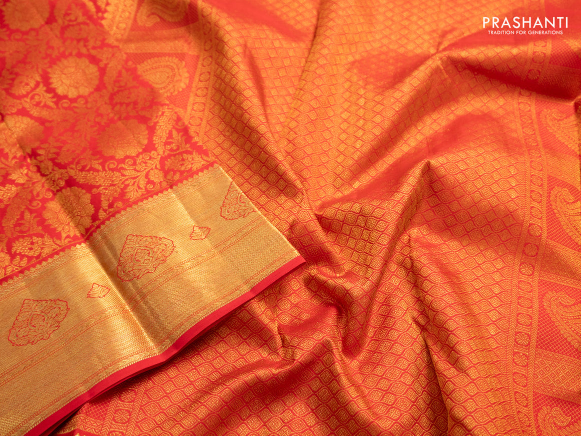 Pure kanchipuram silk saree red with allover zari woven brocade weaves and zari woven border