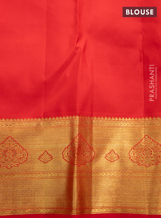 Pure kanchipuram silk saree red with allover zari woven brocade weaves and zari woven border