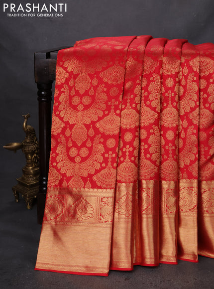 Pure kanchipuram silk saree red with allover zari woven brocade weaves and zari woven border
