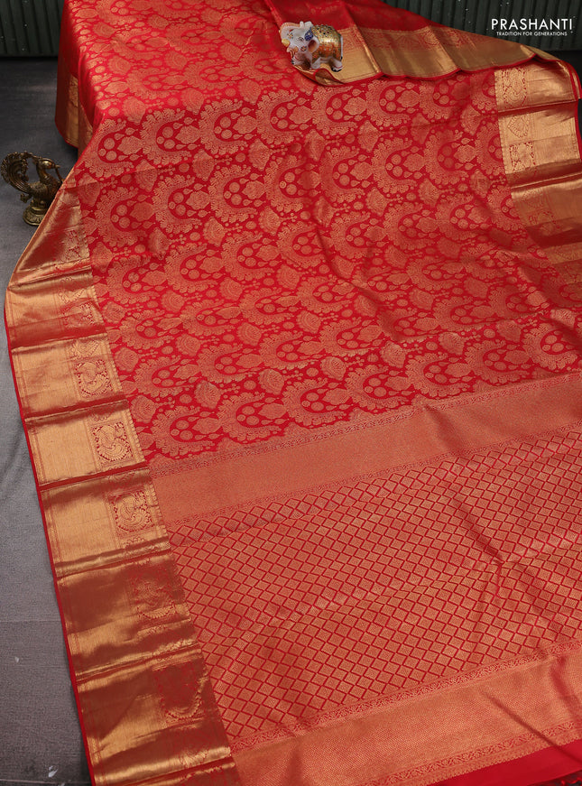 Pure kanchipuram silk saree red with allover zari woven brocade weaves and zari woven border