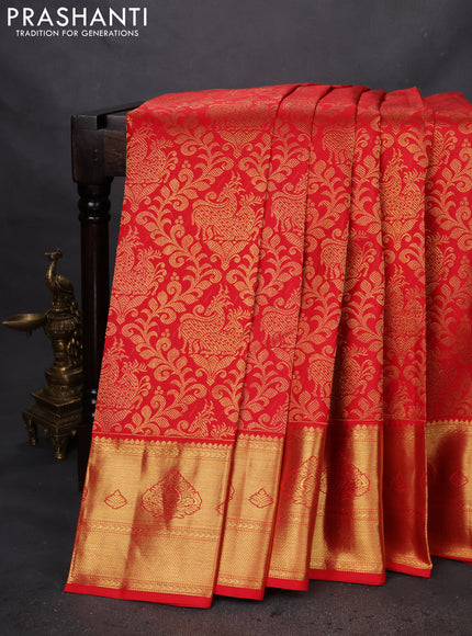 Pure kanchipuram silk saree red with allover zari woven brocade weaves and zari woven border