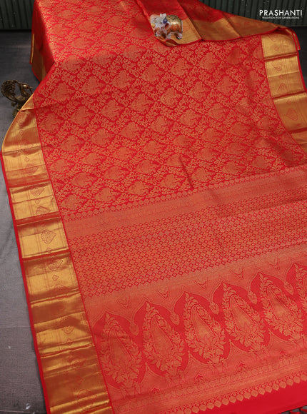 Pure kanchipuram silk saree red with allover zari woven brocade weaves and zari woven border