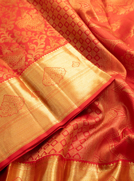 Pure kanchipuram silk saree red with allover zari woven brocade weaves and zari woven border
