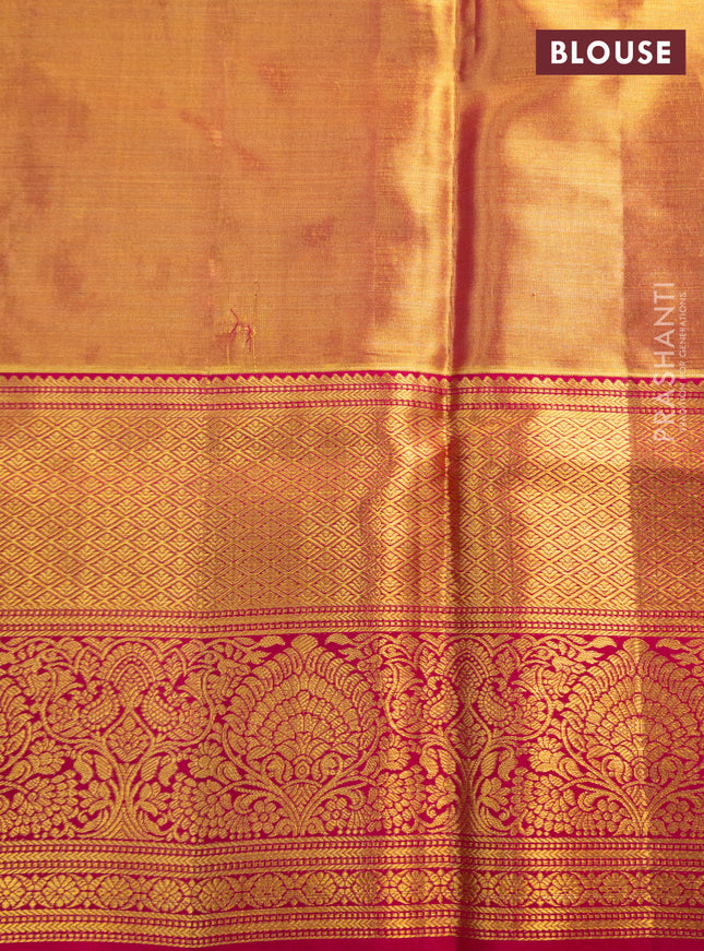 Pure kanchipuram tissue silk saree pista green and pink with allover zari woven mina weaves and long zari woven border