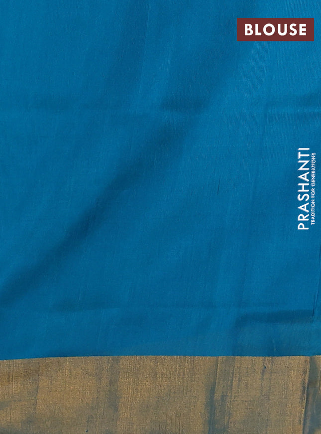 Pure uppada silk saree teal blue with allover silver & gold zari woven floral buttas and zari woven border