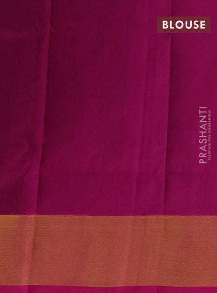 Pure uppada silk saree dark green and pink with silver & gold zari woven buttas and zari woven border