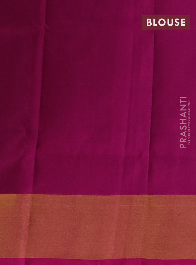 Pure uppada silk saree dark green and pink with silver & gold zari woven buttas and zari woven border
