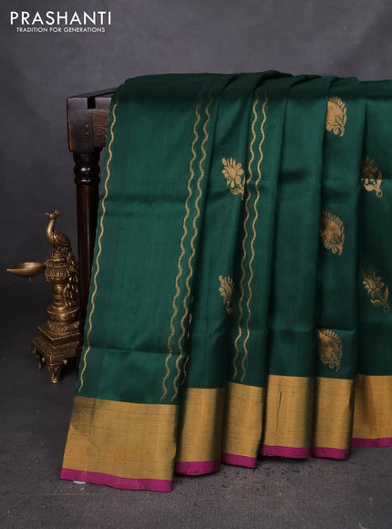Pure uppada silk saree green and pink with allover zari weaves & buttas and zari woven border