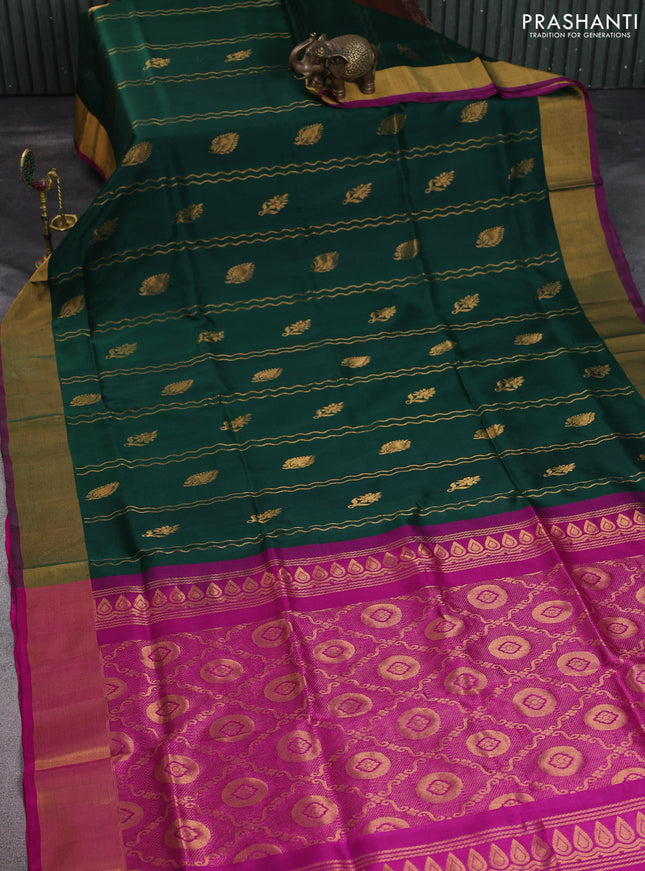 Pure uppada silk saree green and pink with allover zari weaves & buttas and zari woven border