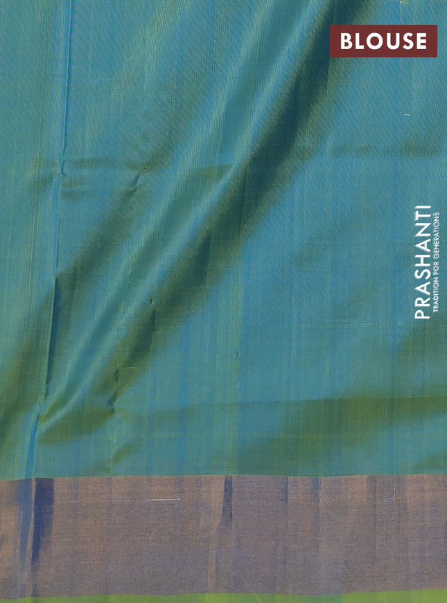 Pure uppada silk saree cs blue and light green with allover silver & gold zari weaves and zari woven border