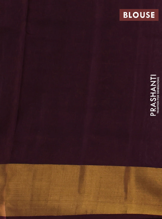 Pure uppada silk saree greyish green and deep maroon with allover silver & gold zari weaves and zari woven border