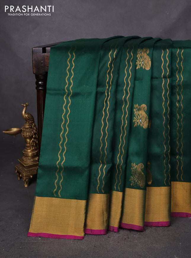 Pure uppada silk saree green and magenta pink with allover zari weaves & buttas and zari woven border