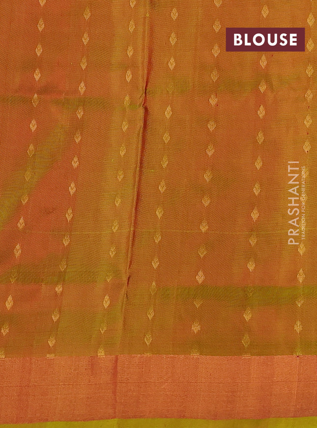 Pure uppada silk saree red and dual shade of green with allover zari woven buttas and zari woven border