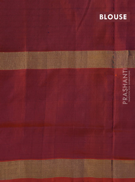 Pure uppada silk saree red and dual shade of green with allover zari woven buttas and zari woven border