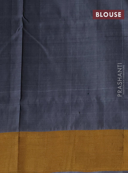 Pure uppada silk saree dark green and grey with silver & gold zari woven buttas and zari woven border