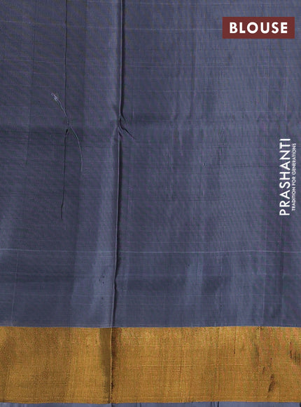 Pure uppada silk saree deep purple and grey with silver & gold zari woven buttas and zari woven border
