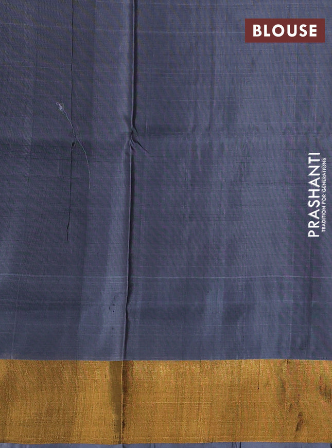 Pure uppada silk saree deep purple and grey with silver & gold zari woven buttas and zari woven border