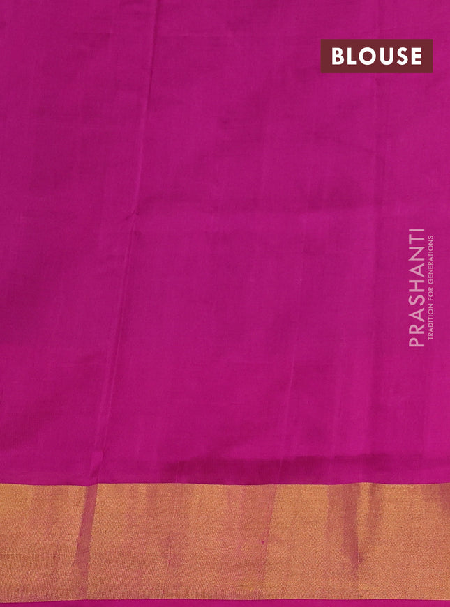 Pure uppada silk saree green and pink with zari woven floral buttas and zari woven border