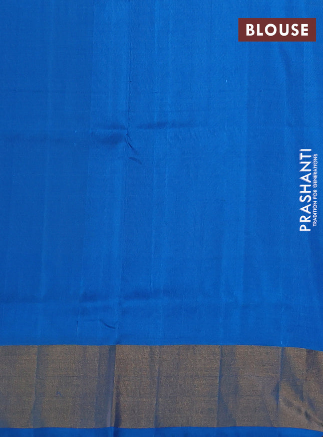 Pure uppada silk saree pastel peach and cs blue with silver & gold zari woven buttas and zari woven border