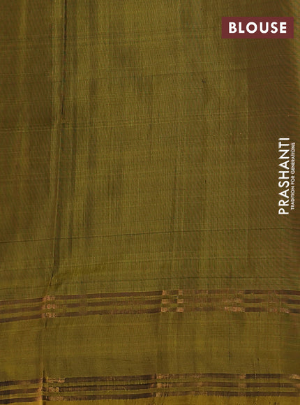 Pure uppada silk saree bottle green and dark mustard with silver & gold zari woven buttas and rettapet zari woven border