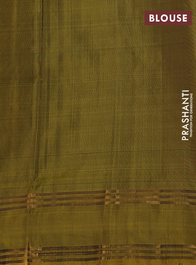 Pure uppada silk saree bottle green and dark mustard with silver & gold zari woven buttas and rettapet zari woven border