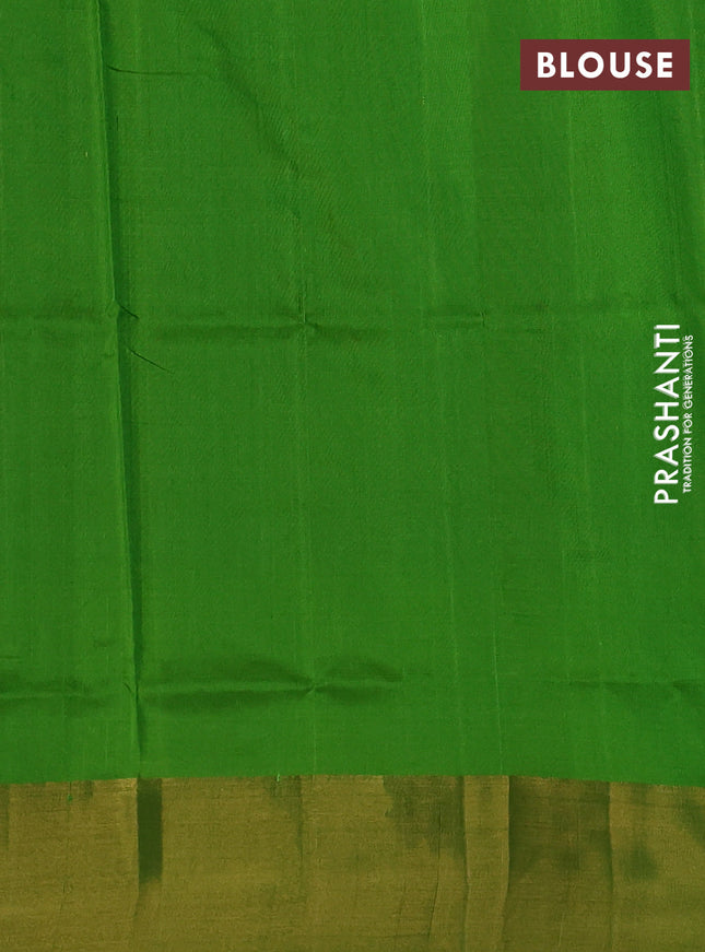 Pure uppada silk saree dark blue and green with silver & gold zari woven buttas and zari woven border
