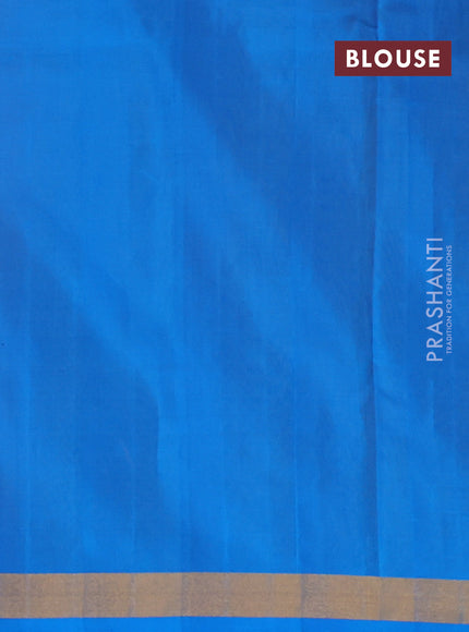 Pure uppada silk saree yellow and cs blue with silver & gold zari woven buttas and rich zari border