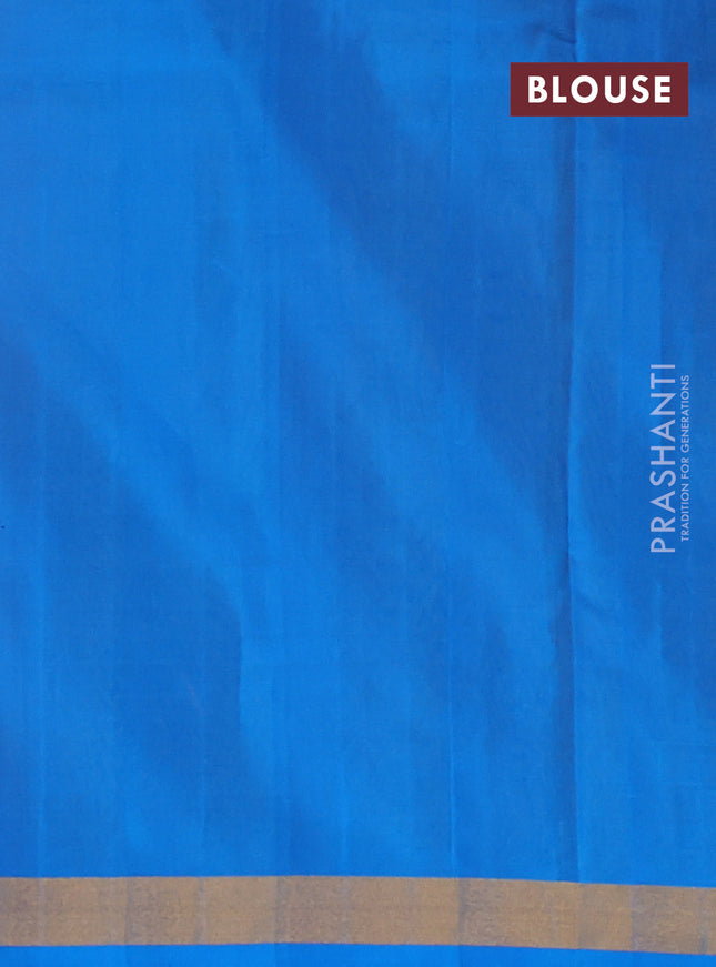 Pure uppada silk saree yellow and cs blue with silver & gold zari woven buttas and rich zari border