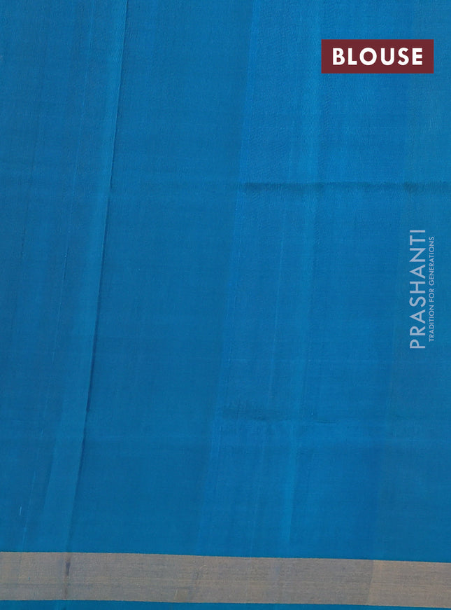 Pure uppada silk saree peach pink and cs blue with silver & gold zari woven buttas and rich zari border