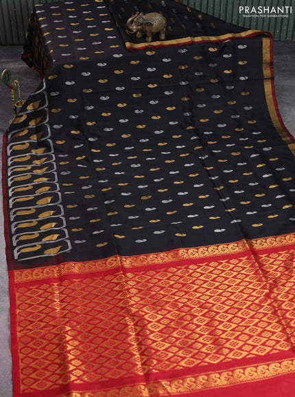 Pure uppada silk saree black and maroon with silver & gold zari woven buttas and rich zari border
