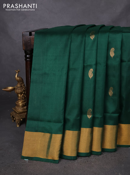 Pure uppada silk saree green with zari woven paisley zari woven buttas and zari woven border