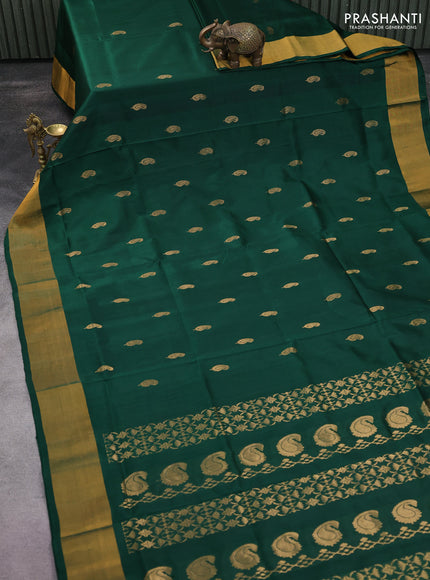 Pure uppada silk saree green with zari woven paisley zari woven buttas and zari woven border