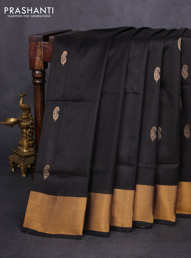Pure uppada silk saree black with zari woven paisley buttas and zari woven border