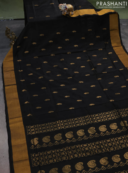 Pure uppada silk saree black with zari woven paisley buttas and zari woven border