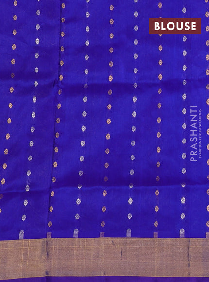 Pure uppada silk saree cs blue and blue with silver & gold zari woven buttas and zari woven border