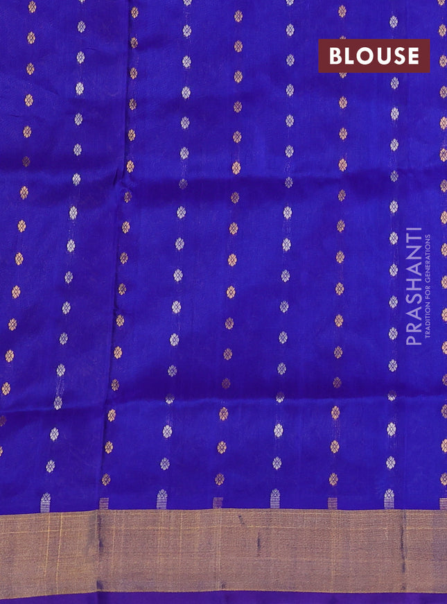 Pure uppada silk saree cs blue and blue with silver & gold zari woven buttas and zari woven border