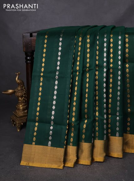 Pure uppada silk saree green and mustard yellow with silver & gold zari woven buttas and zari woven border