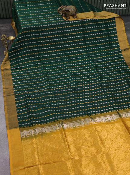 Pure uppada silk saree green and mustard yellow with silver & gold zari woven buttas and zari woven border