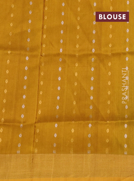 Pure uppada silk saree green and mustard yellow with silver & gold zari woven buttas and zari woven border